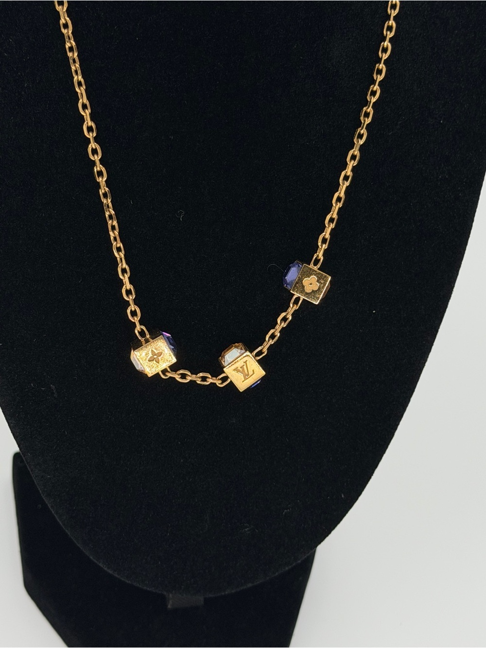 Louis Vuitton Gamble Necklace Gold with Purple and Clear Swarovski Crystals - Picture 7 of 13